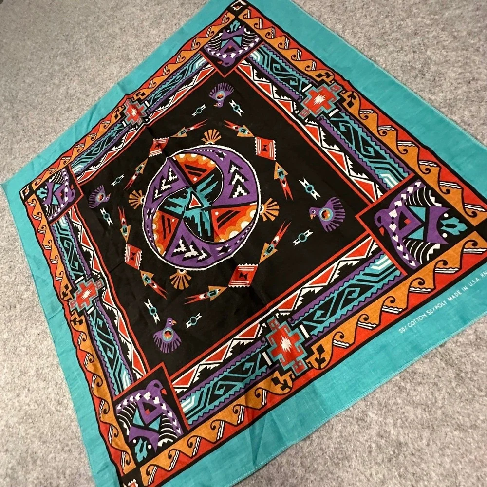 Wamcraft Bandana 21x21.5 Teal Multicolor Southwestern Thunderbird Geometric